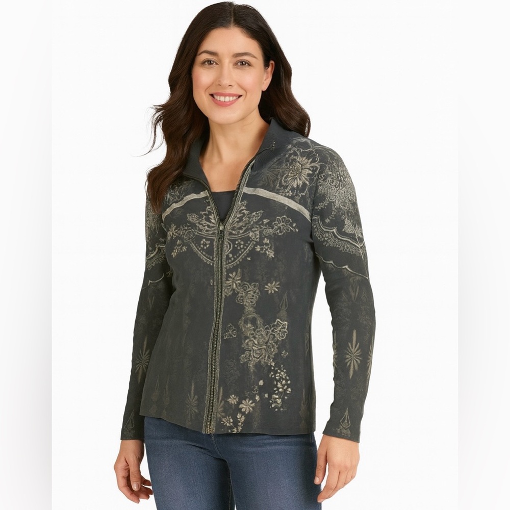Skinny Minnie lightweight full zip shirt Navy/gray/silver Y2K vibes Size M H4